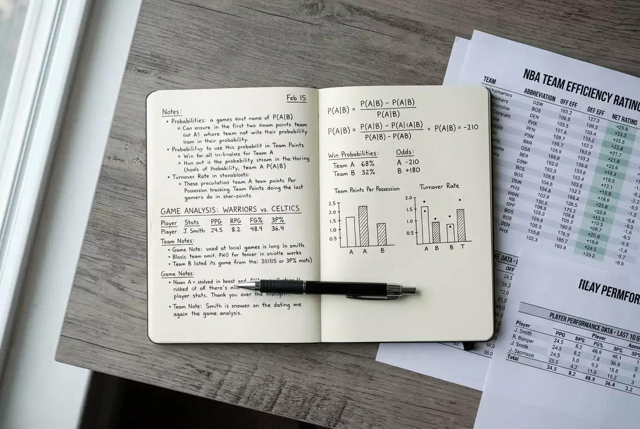 NFL analyst reviewing implied probability calculations on paper